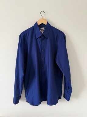Joseph Abboud Deep Blue Long-Sleeve Dress Shirt 100% Cotton (size large)